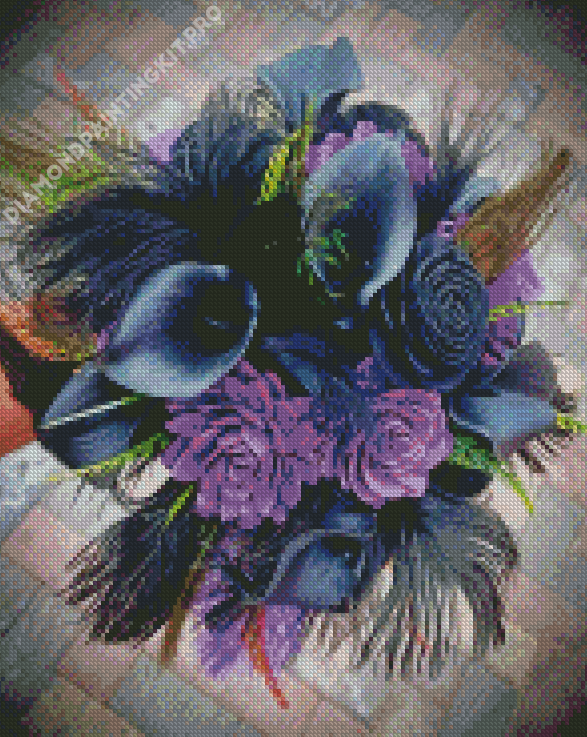 Purple and Black Flowers Bouquet Diamond Painting