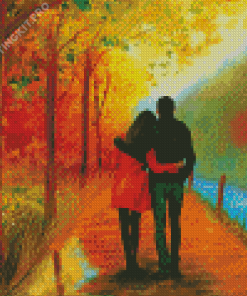 Romantic Couple In Autumn Trees Diamond Painting