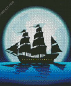 Sailboat During Moonlight Silhouette Diamond Painting
