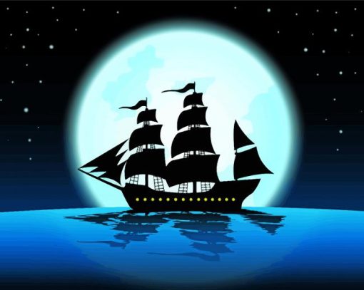 Sailboat During Moonlight Silhouette Diamond Painting