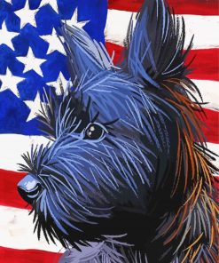 Skye Terrier With American Flag Diamond Painting