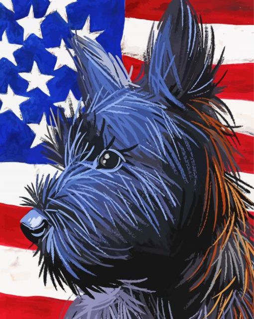 Skye Terrier With American Flag Diamond Painting