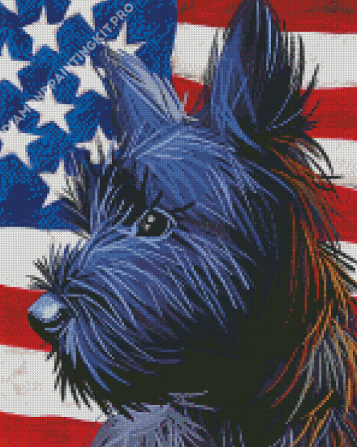 Skye Terrier With American Flag Diamond Painting