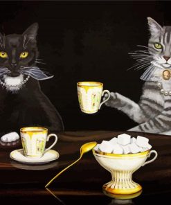 Two Cats With Tea Cups Diamond Painting