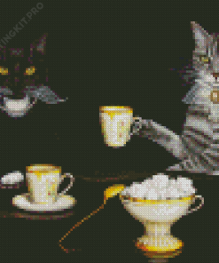 Two Cats With Tea Cups Diamond Painting