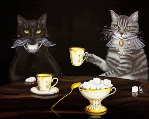 Two Cats With Tea Cups Diamond Painting