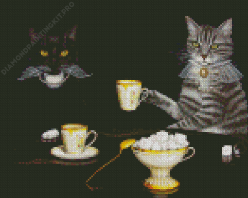 Two Cats With Tea Cups Diamond Painting