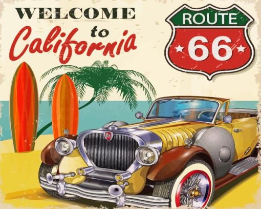 Vintage California Car Route 66 Diamond Painting