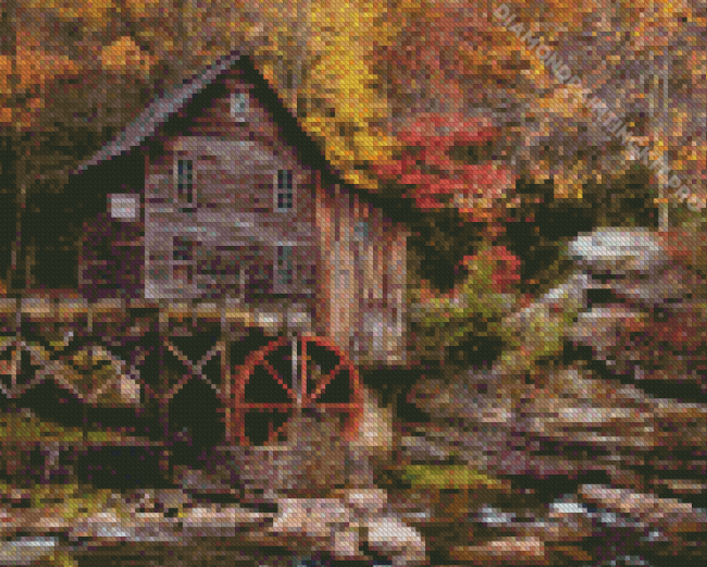 Watermill In Autumn Diamond Painting