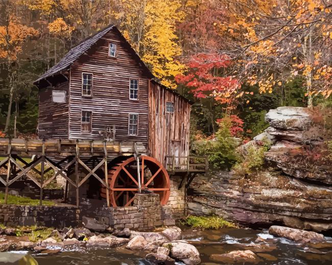 Watermill In Autumn Diamond Painting