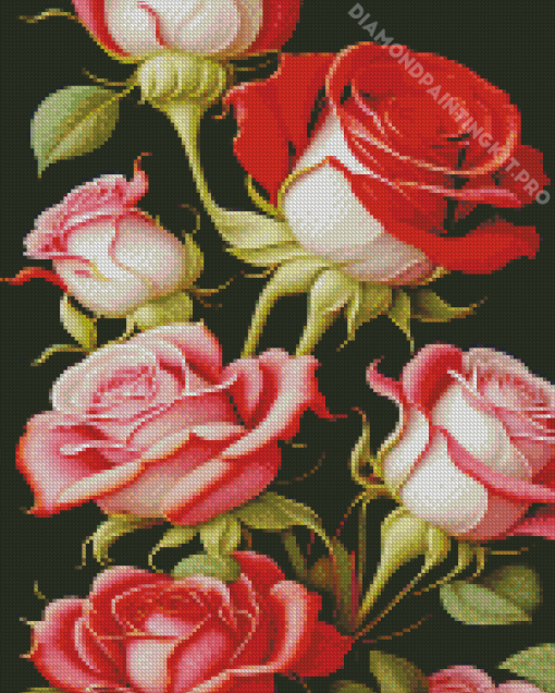 White and Red Roses Diamond Painting