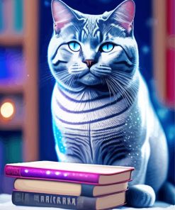 Cat and Books Diamond Painting