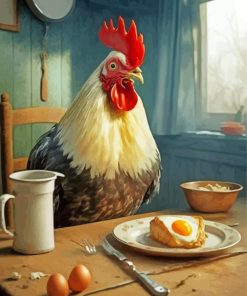 Chicken Eating Breakfast Diamond Painting