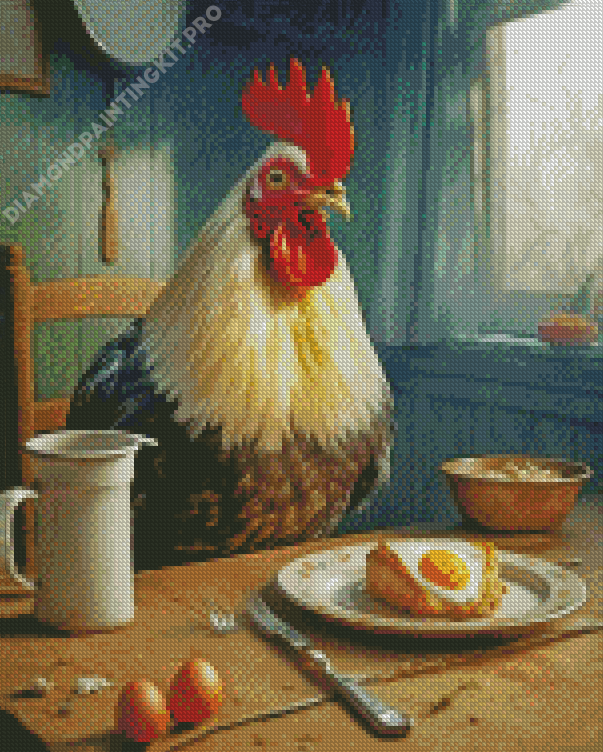 Chicken Eating Breakfast Diamond Painting