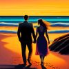 Couple Walking On Beach Illustration Diamond Painting