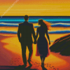 Couple Walking On Beach Illustration Diamond Painting