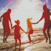 Family Jumping On Beach Diamond Painting