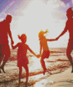 Family Jumping On Beach Diamond Painting