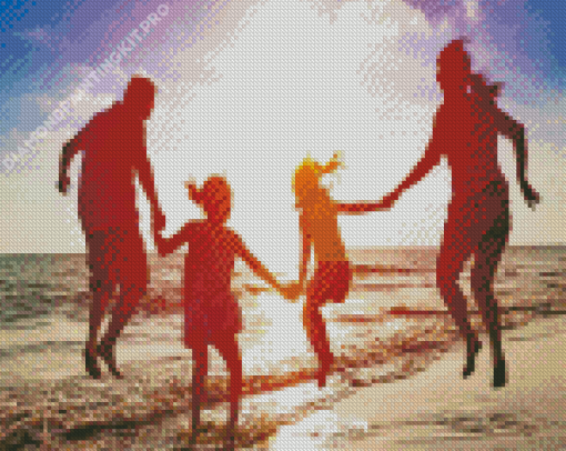 Family Jumping On Beach Diamond Painting