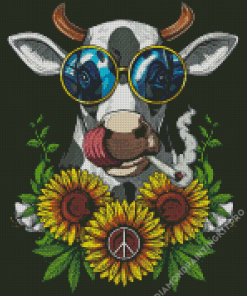 Hippie Cow With Sunflowers Diamond Painting