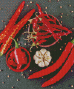 Hot Peppers and Garlic Diamond Painting