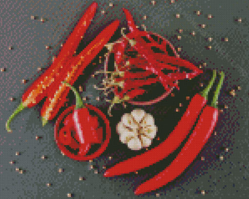 Hot Peppers and Garlic Diamond Painting