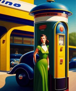 Lady In Green At Filling Station Diamond Painting