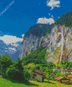 Lauterbrunnen Valley Waterfall Swiss Diamond Painting