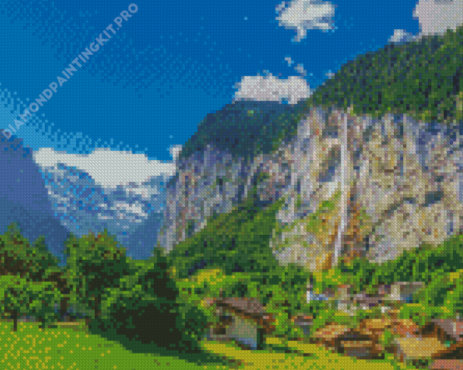 Lauterbrunnen Valley Waterfall Swiss Diamond Painting