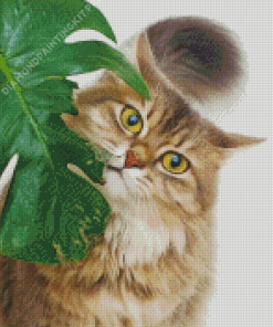 Monstera and Cat Animal Diamond Painting
