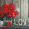 Red Peonies With Love Sign Diamond Painting