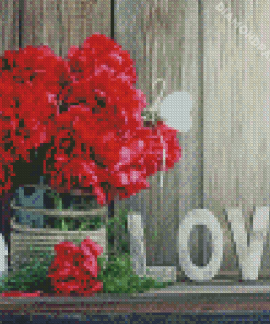 Red Peonies With Love Sign Diamond Painting