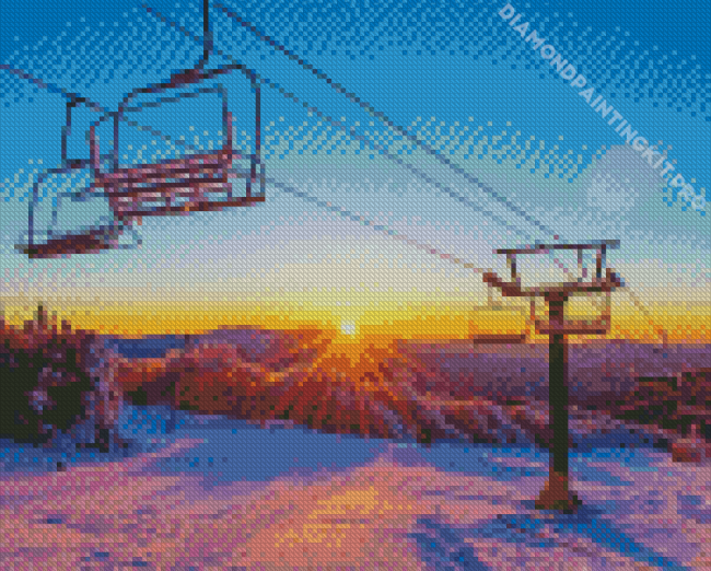 Winter Sunrise With Ski Lift Diamond Painting