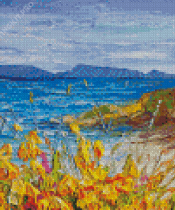 Yellow Flowers With Seascape Diamond Painting