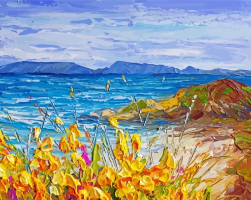 Yellow Flowers With Seascape Diamond Painting