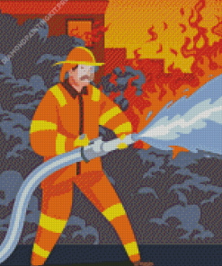 Fireman Fighting Fire Diamond Painting