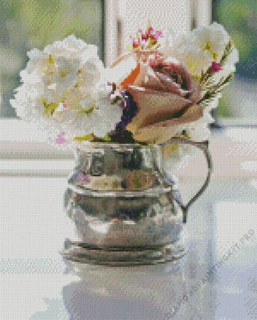 Flowers In a Silver Pitcher Diamond Painting