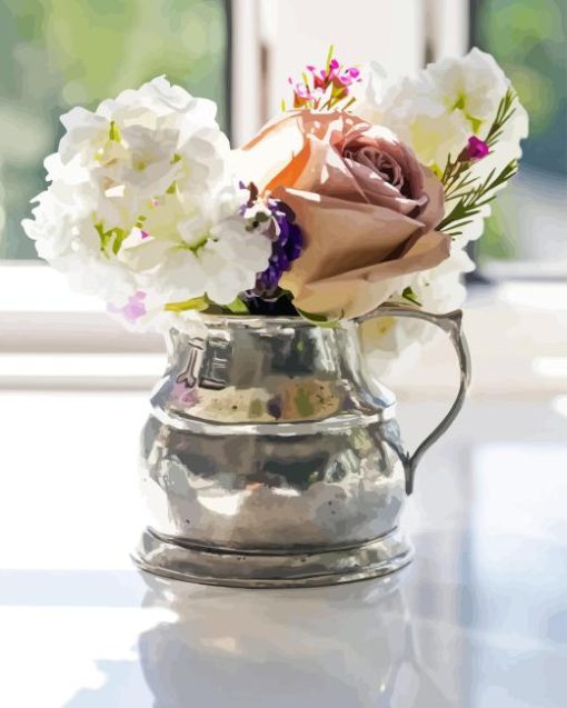 Flowers In a Silver Pitcher Diamond Painting