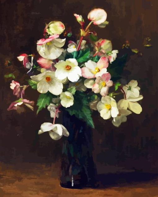 White Begonias Vase Diamond Painting