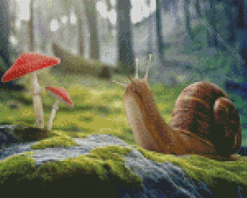 Mushroom and Snail Diamond Painting