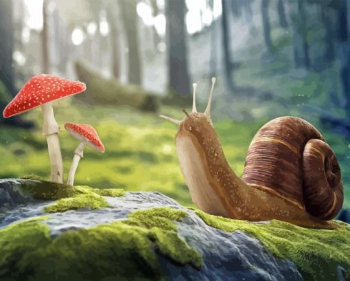 Mushroom and Snail Diamond Painting