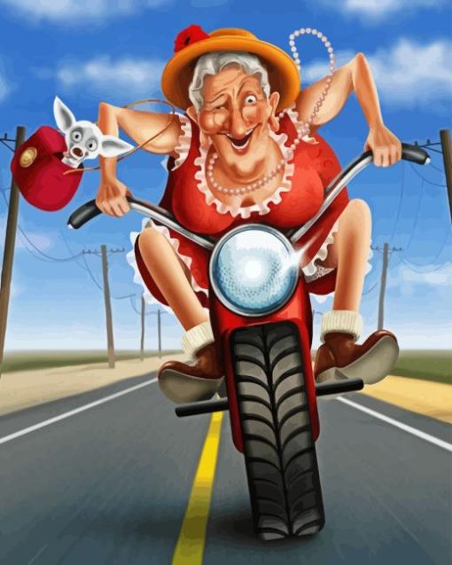 Old Lady On Motorcycle Diamond Painting