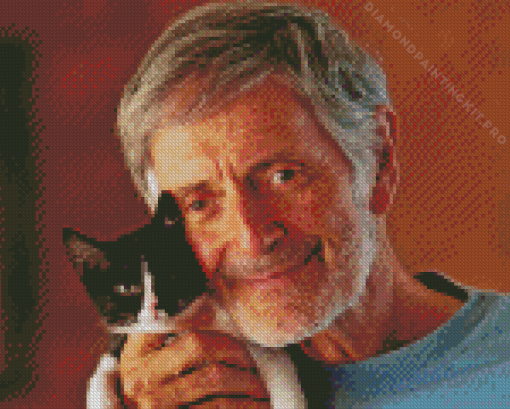 Old Man And kitten Diamond Painting