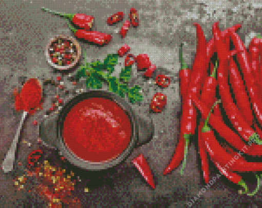 Hot Peppers Sauce Diamond Painting