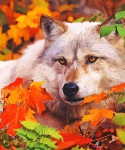 Wolf With Autumn Leaves Diamond Painting