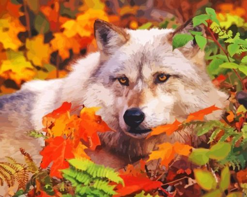 Wolf With Autumn Leaves Diamond Painting