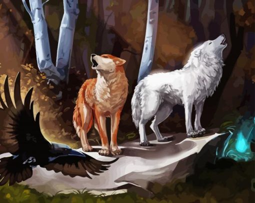 Wolves and Raven Diamond Painting