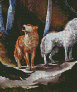 Wolves and Raven Diamond Painting