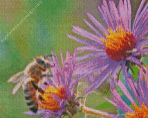 Bee on Purple Flowers Diamond Painting