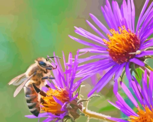 Bee on Purple Flowers Diamond Painting